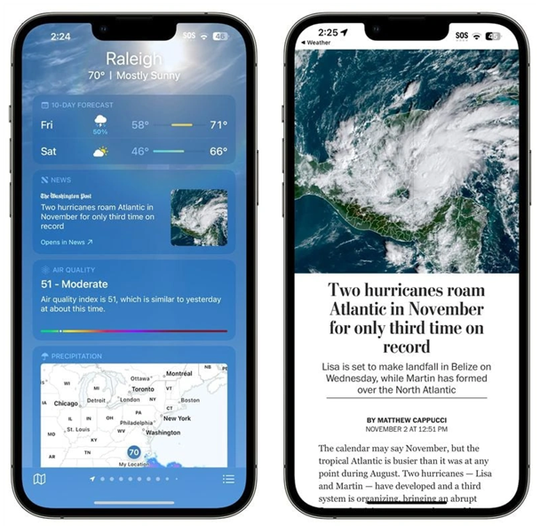清苑苹果14维修分享iPhone 14手机如何看天气时顺带看新闻 
