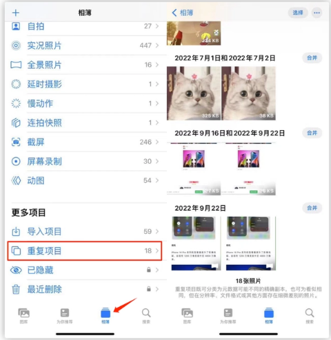 清苑苹果手机维修分享iOS 16 中相册重复项目功能使用方法 